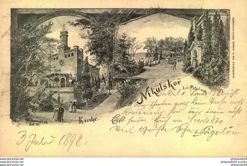 1898, NIKOLSKOE bei Potsdam, Kunstanst. v. W. Sommer, Otto Thomasczpk , Kirche, Garten