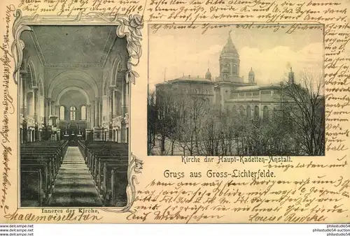 1907, Gross-Lichterfelde, Gruss aus..., Kirche der Hauptkadettenanstalt, königl. preuß., Schule, Millitär
