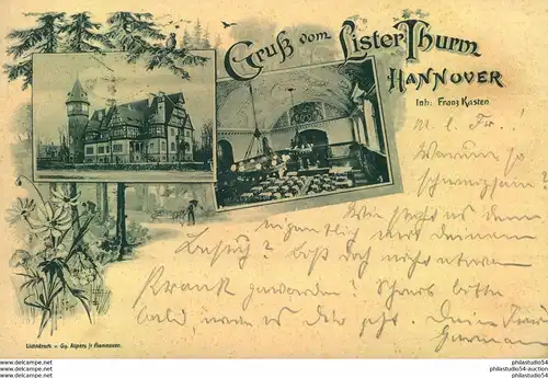 1902, HANNOVER, Lister Thurm, Inh. Fanz Kasten, Lichtdruck v. Gg. Alpers, Musik, Theater, Restaurant