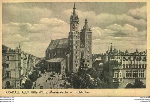 1943, KRAKAU, Adolf-Hitler-Platz, Marienkirche, Tuchhallen