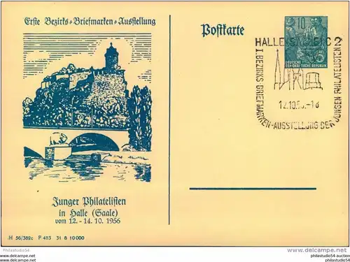 1956, Privatganzsache 10 Pfg. Fünfjahresplan Briefmarkenausstellung HALLE (Saale)