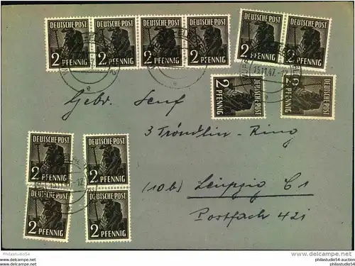 1947, Brief ab WUPPERTAL mit 12-mal 2 Pfg. Arbeiter (Mi-Nr. 943)