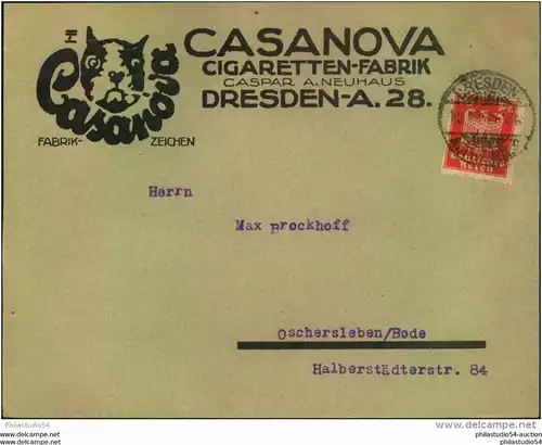 1924, advertising covers, lettre publicite, Reklame, Werbung, Tabak, tobacco, cigarettes, Dresden, Hund, dog, cien