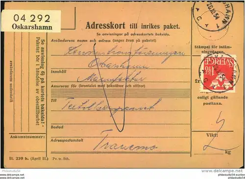 1954, Paketkarte, parcel card, Oskarshamn