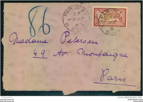 1925, Rohrpost PARIS, pneumatique, 1 Franc Type Merson