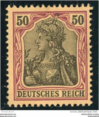 1902, 50 Pfg. Germania ohne Wasserzeichen postfrisch, Mini Zahnbug oben. (Michel 300,-)