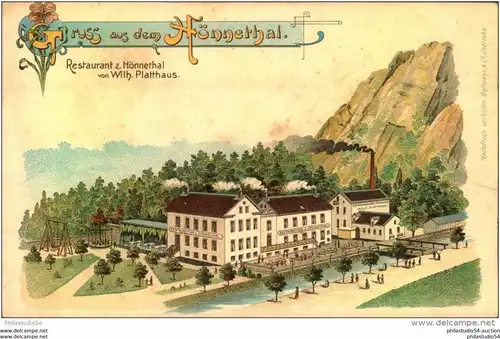 HÖNNETHAL , Restaurant z. ..., von Wilh. Platthaus, Korbranntwein-Brennerei, ca. 1898, ungebraucht, Altersspuren,  =2044