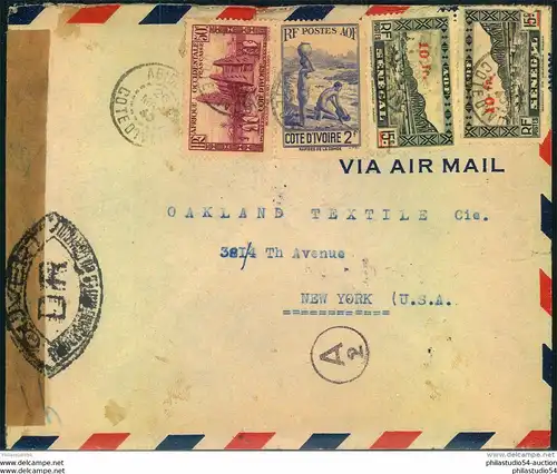 1945, cesored letter from ABIDJAN with mixed franking to New York.