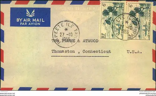 1956, letter with multiple franking from PAPEETE ILE TAHITI to USA.