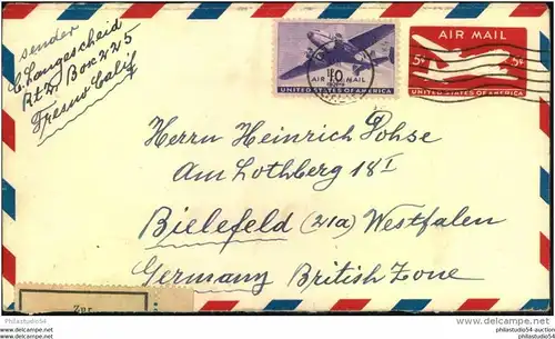1949, 5 C. stat. envelope with additional 10 C. airmail to Germany with customs opening