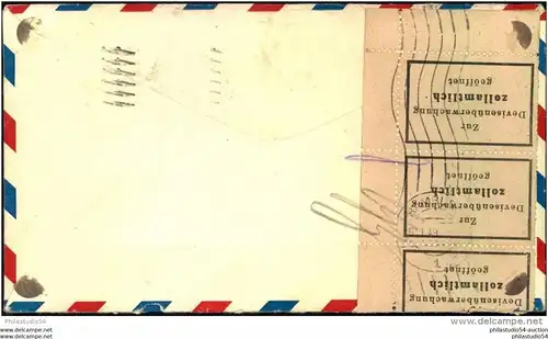 1949, 5 C. stat. envelope with additional 10 C. airmail to Germany with customs opening