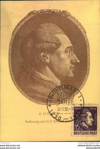 1950, Goethe Maximumkarte frankiert mit 6 Pfg.