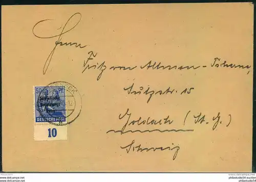 1949, Brief mit 50 Pfg. Arbeiter Maschinenaufdruck vom Unterrand ab PÖSNECK in die Schweiz.