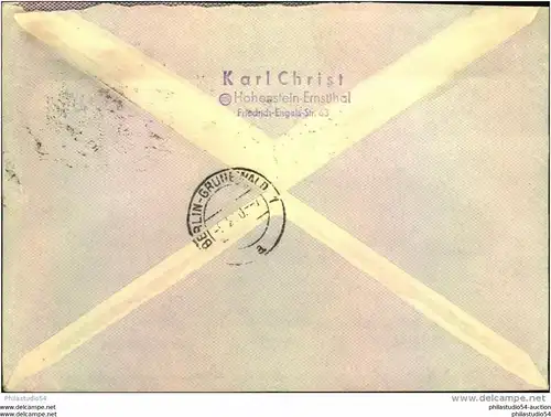 1950, Einschreiben Maschinenaufdruck, Köpfe I, 2. Gewicht, Not-R-Zettel "Hohenstein-Ernstthal