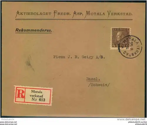 1934, registered letter from MOTALA VERKSTAD to Basel, Switzerland