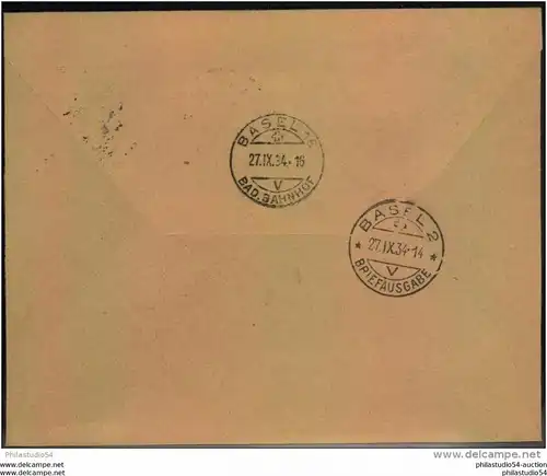 1934, registered letter from MOTALA VERKSTAD to Basel, Switzerland