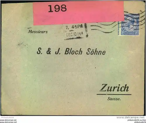 1914, businessletter to Zurich, Switzerland, censor, Censure, Zensur