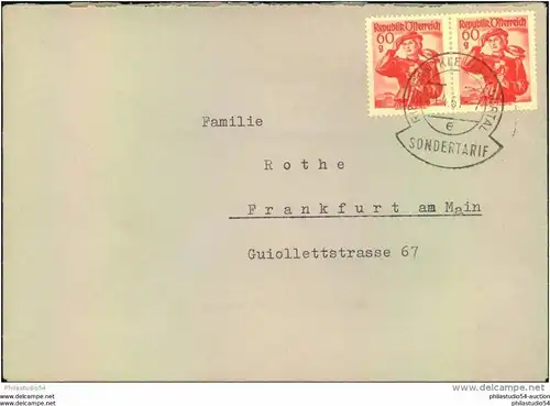 1961, 60 Groschen waag. Paar, Brief im Sondertarif ab RIETZLERN KLEINWALSERTAL