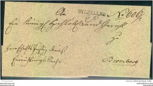 1840 ca. Faltbriefhülle von STRZELLNO nach Bromberg