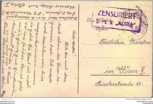 Feldpostkarte, K.u.K. MARINE-FELDPOSTAMT POLA, "Zensuriert S.M.S. Adria"
