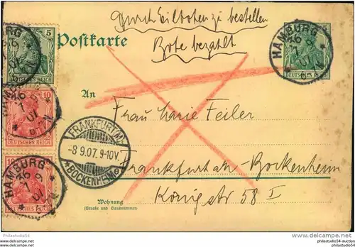 1907, Eilbotenkarte mit Germaniafrankatur ab HAMBURG 36