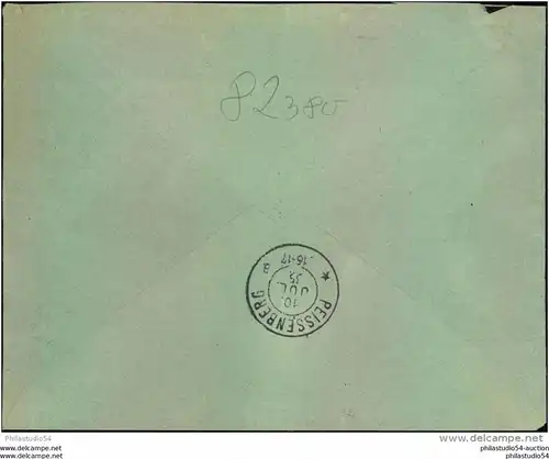 1935, Einschreiben ab HUGLFING, handschriftlicher R-Zettel