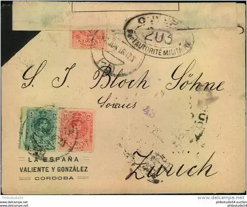 1916, letter from CORDOBA to Zürich with french censor, Censure, Zensur