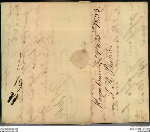 1833, WARMBRUNN, L1 mit beigesetztem L2 HIRSCHBERG auf Faltbrief nach Kalisch. Warmbrunn als Briefsammlung lt. Handbuch