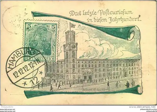 HAMBURG 121212. , Post-Kuriosum zum 12.12. 1912, Verlag Ernst Katzenstein, Postamt 12 Hamburg       =204185=