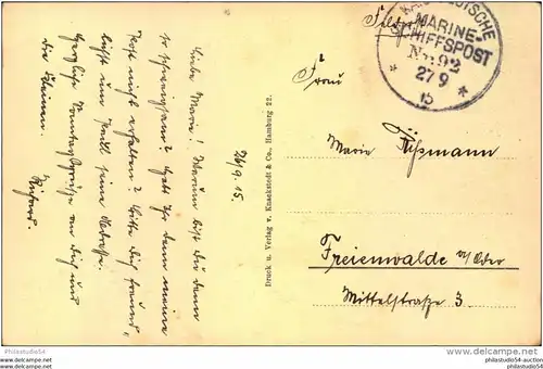 1915, Feldpostkarte "S.M.S. Augsburg" mit Stempel KAISERLICH DEUTSCHE MARINE SCHIFFSPOST No. 93