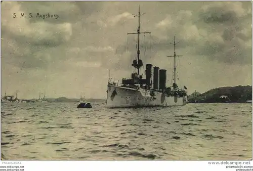 1915, Feldpostkarte "S.M.S. Augsburg" mit Stempel KAISERLICH DEUTSCHE MARINE SCHIFFSPOST No. 93