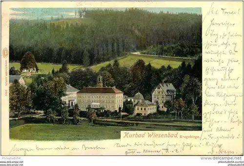 KURBAD WIESENBAD, Erzgebirge, 1902, °Auto-Chrom° Luis Glaser Leipzig 9897, Bahnpoststempel, ZUG 1349,  =204180=