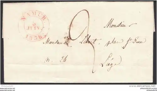 1838, lettre prephilatelique par NAMUR de Liege