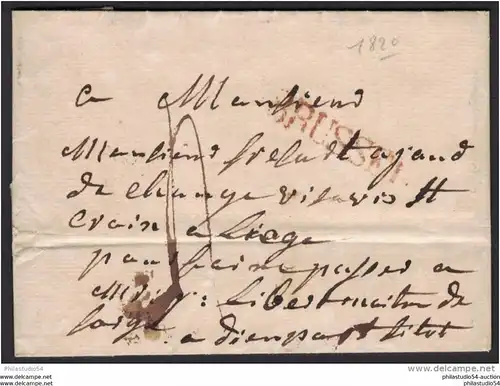 1820, lettre prephilatelique par BRUSSEL de Liege