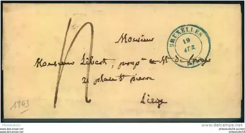 1843, lettre prephilatelique par BRUXELLES de Liege