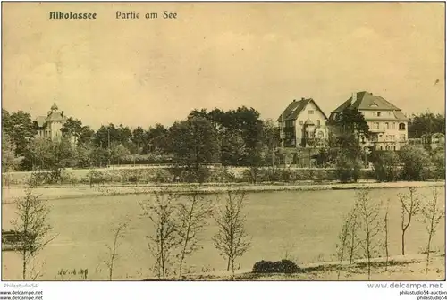 Steglitz-Zehlendorf, Nikolassee Partie am See, 1917, mit einer Tuschezeichnung als Text,
