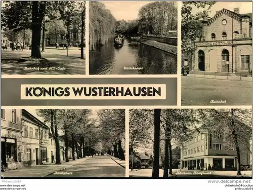 1965 KÖNIGS WUSTERHAUSEN; Bahnhof, HO-Cafe, Kirchplatz, Konsum-Kaufhaus