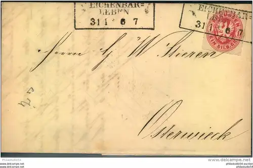 EICHENBAR-LEBEN, 1867 Brief mit 1 Sgr. Wappen nach Osterwieck- Brandenburg