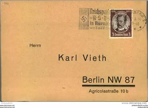 1934, 3 Pfg. Kolonialforscher als EF auf Drucksache NÜRNBERG