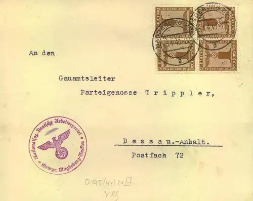 1940 Partei-Dienstbrief Absender "NSDAP Ortsgr. Magdeburg-Buckau"
