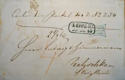 1853, Paketbegleitung ab LEIPZIG nach Netzschau