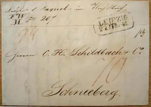 1841, Paketbegleitung aus LEIPZIG nach Schneeberg