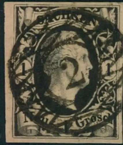 1851, 1 Ngr. Friedrich August voll- bis breitrandiges Kabinettstück m. Nummernstempel "2"