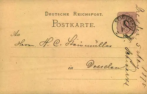 1875, STADTPOST K2 (Dresden) nachverwendet auf 5 Pfge. Ganzsachenkarte in Ort.