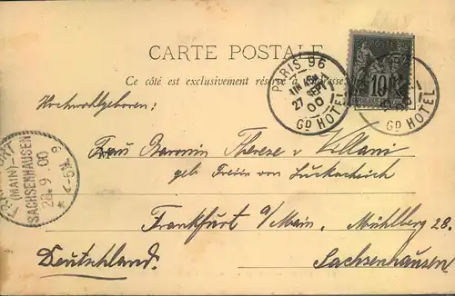 1900, Ansichtskarte "Le Pont au Change" gestempelt "PARIS 96 - GD HOTEL"