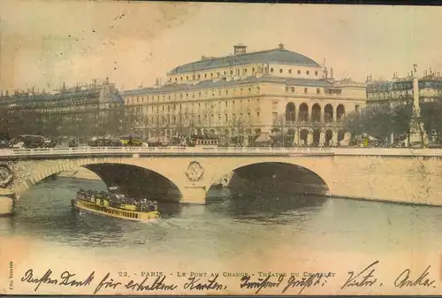 1900, Ansichtskarte "Le Pont au Change" gestempelt "PARIS 96 - GD HOTEL"