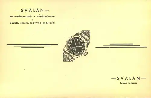 1943 SWEDEN, advertising card for wrist watches, Uhr, clock. L'horloge