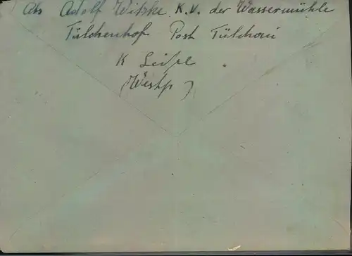 1943 (ca.) Notstempel "Tülchau üb. Leipa" auf Antwortbrief nach Berlin. Seltener Westpreussenstempel