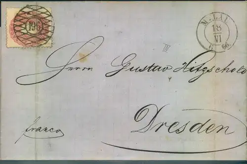 1866, Faltbrief mit 1 Ngr. Wappen undklarem Nummernstempel "196" ab MYLAU.