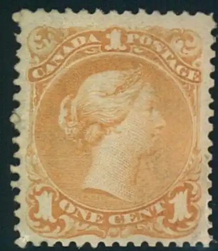 1858, 1 Cent Victoria, orange yellow large head unused, regummed